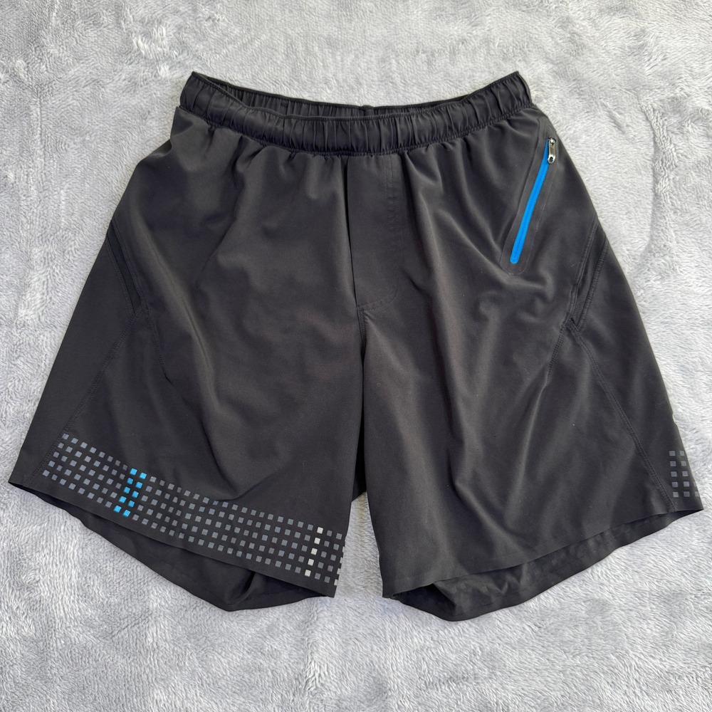 Lululemon Athletic Shorts Mens Small Black Blue 6.5" Inseam Lined Workout Gym